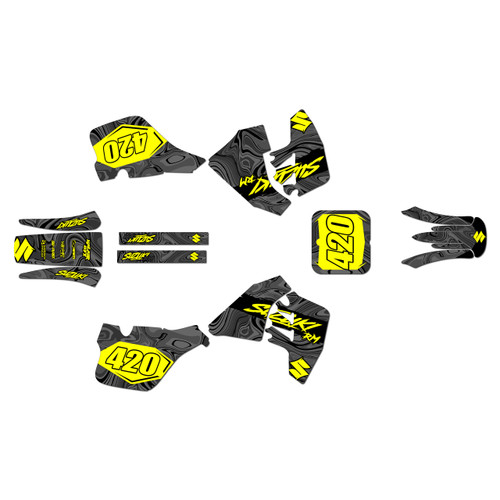 suzuki rm125 graphics kit 1989-1992 snagged series yellow-shift
