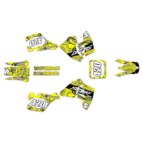 suzuki rm250 graphics kit 1989-1992 snagged series yellow