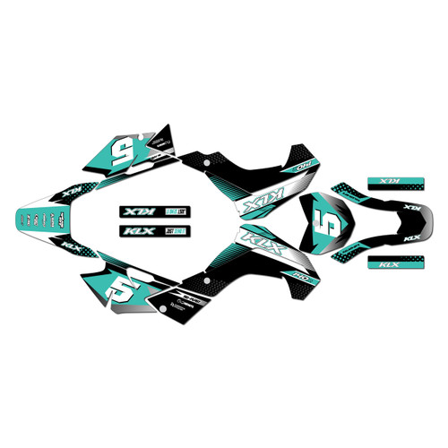kawasaki klx140r graphics kit 2019-2026 turbo series teal