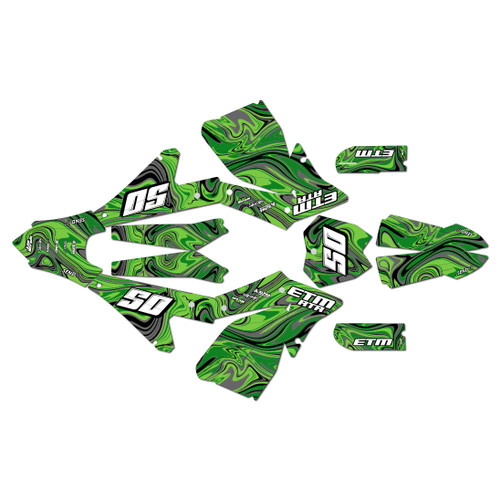 electro co etm rtr graphics kit all years snagged series green