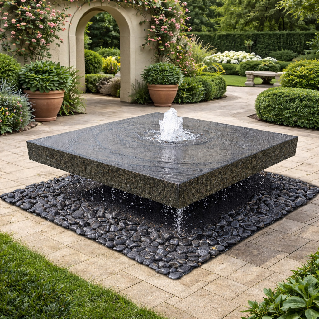 Fontaine セット Modern Square Basalt Zenshu Table Fountain Kit | Blue Thumb