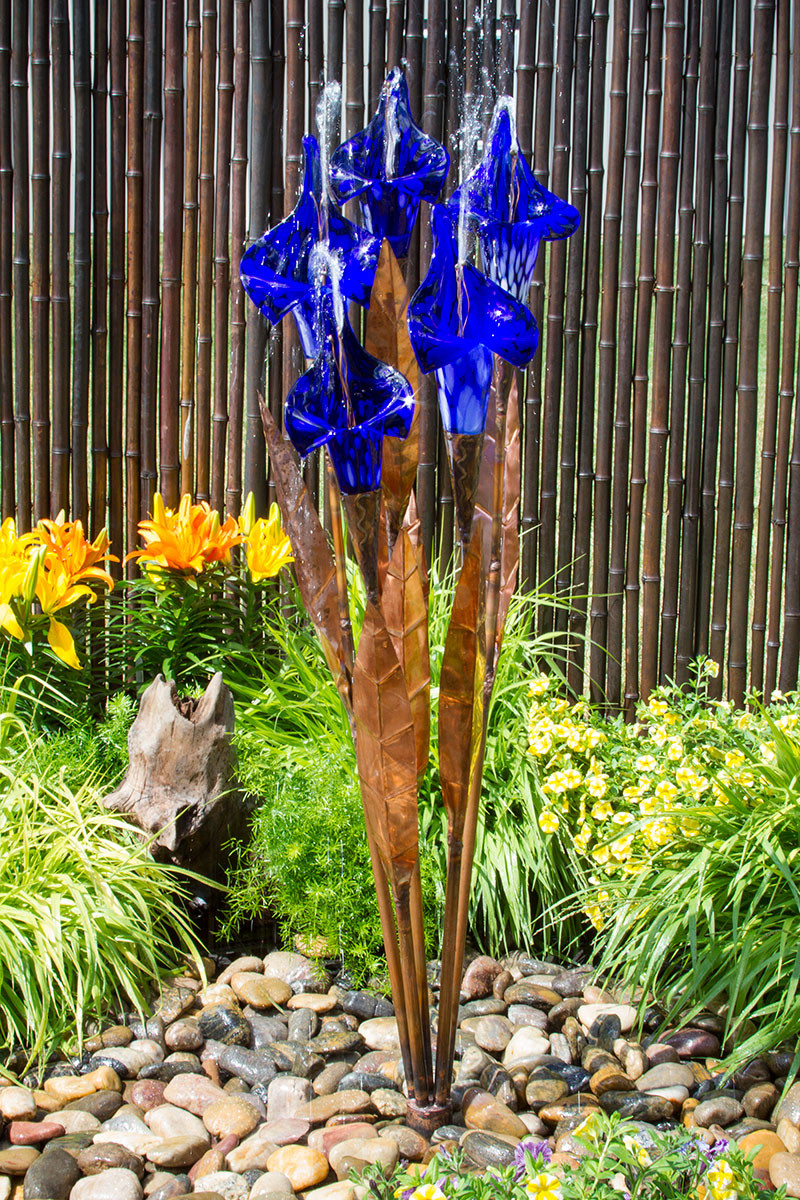 Blue Thumb Iris Flower Garden Fountain - Thumbnail 2