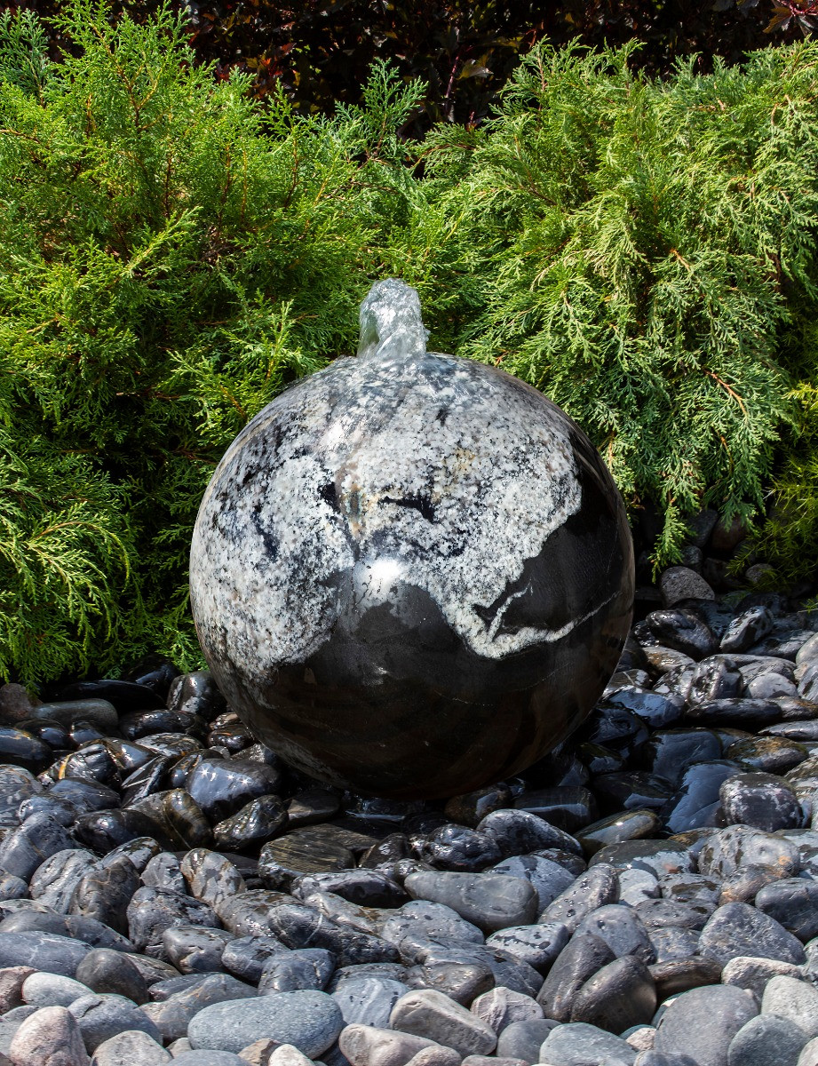 Blue Thumb Flower Granite Sphere Fountain - Thumbnail 3