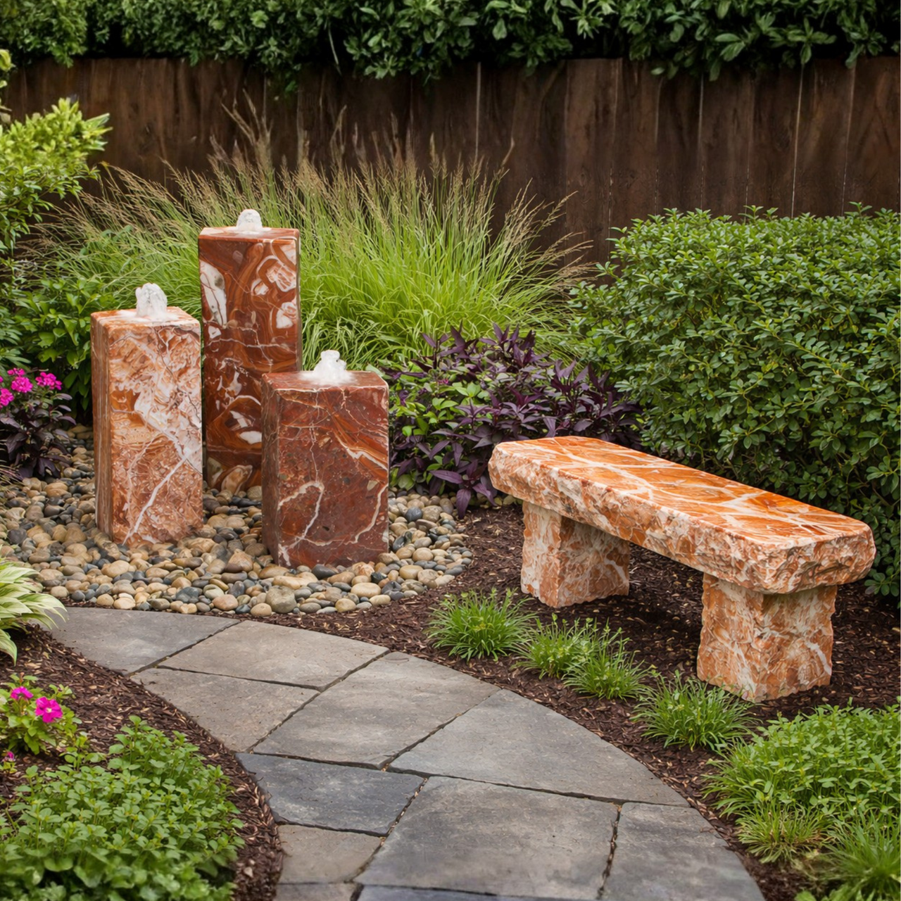 Smooth Red Onyx Triple Stone Fountain - Thumbnail 2