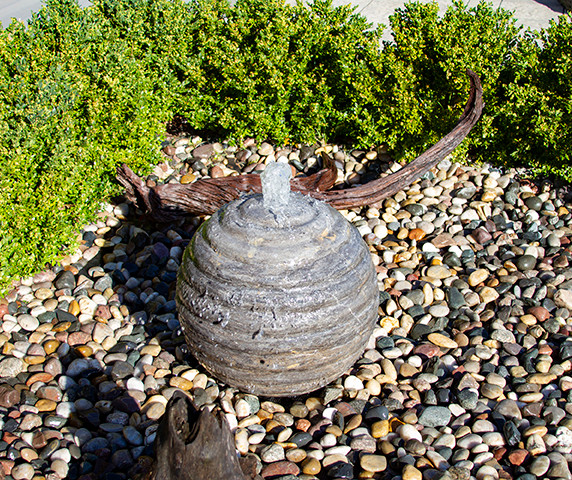 Blue Thumb Ribbed Limestone Sphere Fountain - Thumbnail 2