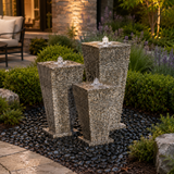 Hollow Granite Triple Stone Urn Fountain Kit at night--AI