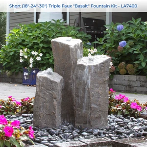 Short Triple GFRC Faux "Basalt" Column Fountain Kit in Dapple Gray - with heights listed.