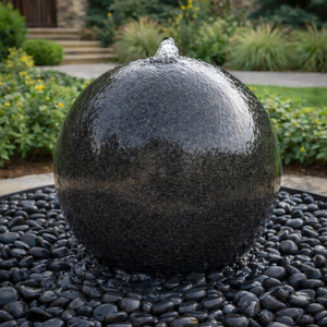 30" Black Granite Sphere Fountain --AI
