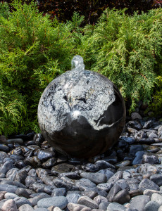 Fountains 24" Black Flower Granite Sphere Fountain Fountains 24" Black Flower Granite Sphere Fountain