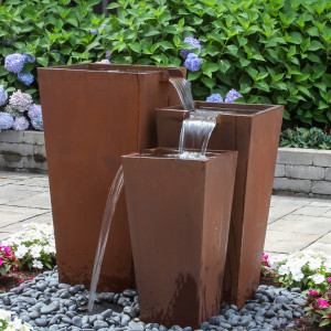 Triple Corten Steel Rusted Fountain