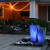 Tapered Square Urn  Triple lit at night