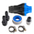 Blue Thumb 30 PSI pressure regulator kit with black and blue regulator, two barb fittings, hose clamps, basin adapter, and PTFE thread seal tape