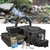 Mini cascading falls kit components displayed beneath a finished rock-lined pondless waterfall