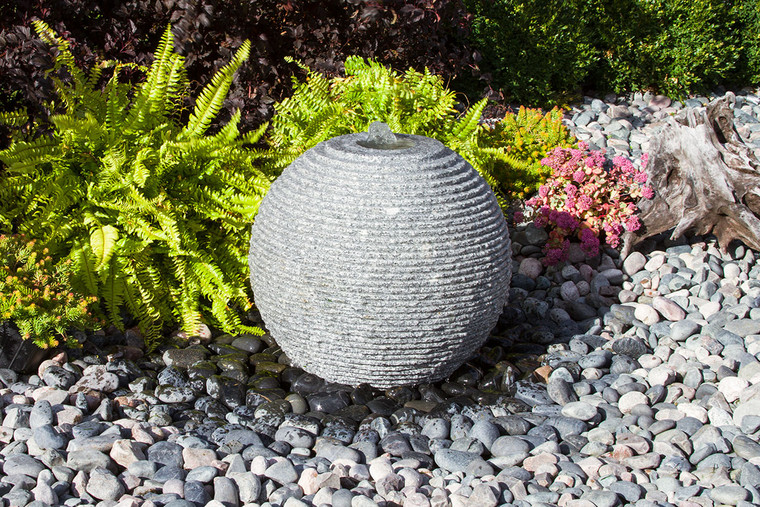 Fountains Large Ribbed Sphere - Granite Fountain Kit