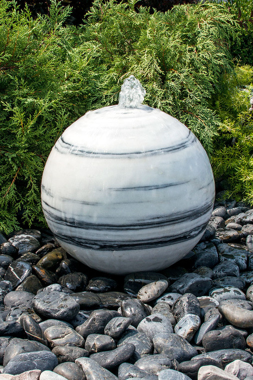 16" White Gray Marble Sphere Fountain