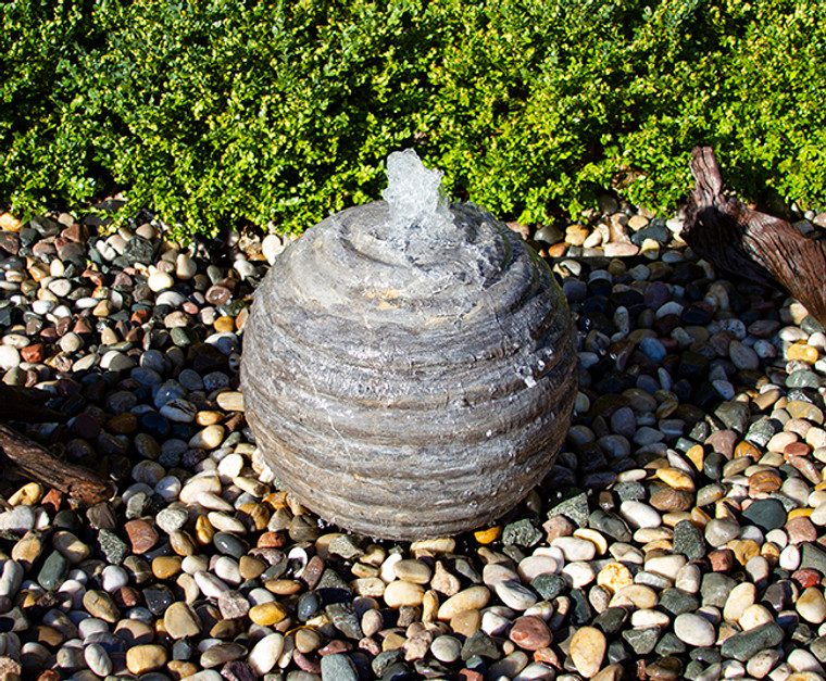 24" Smooth Ribbed Blue Limestone Sphere Fountain Kit