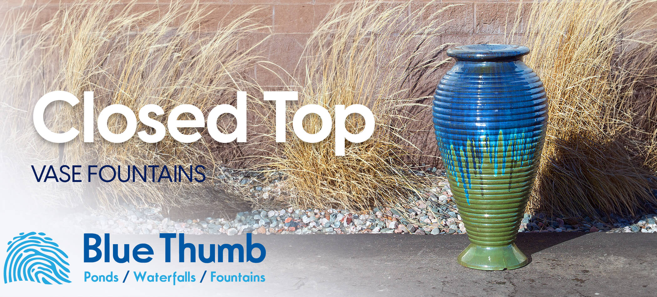 Closed Top Vase Fountains – Elegant Outdoor Water Features | Blue