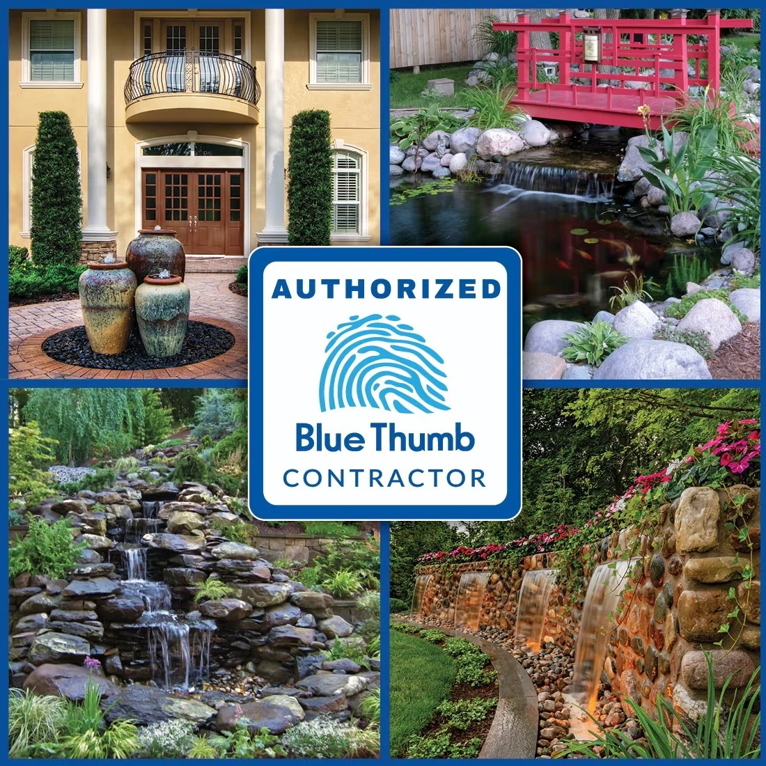 Authorized Blue Thumb Contractor water-feature installation collage