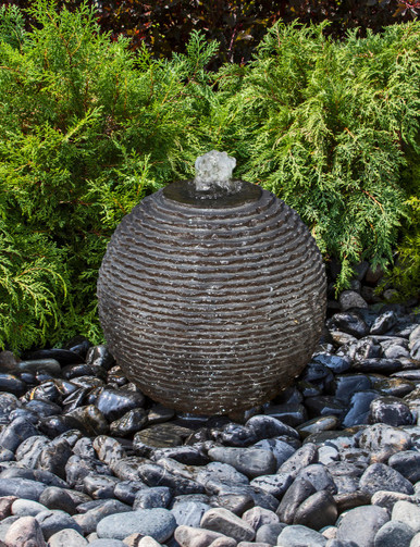 Fountains Large Ribbed Black Limestone Sphere - Granite Fountain Kit