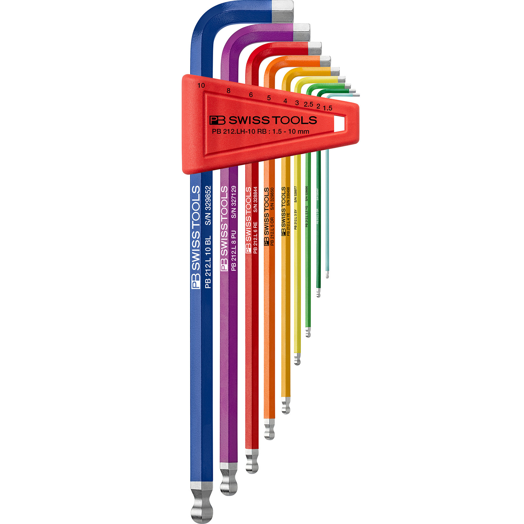 PB Swiss Rainbow L-Key Set, Hex, Long w/ Ball End, 1.5-10 mm (PB