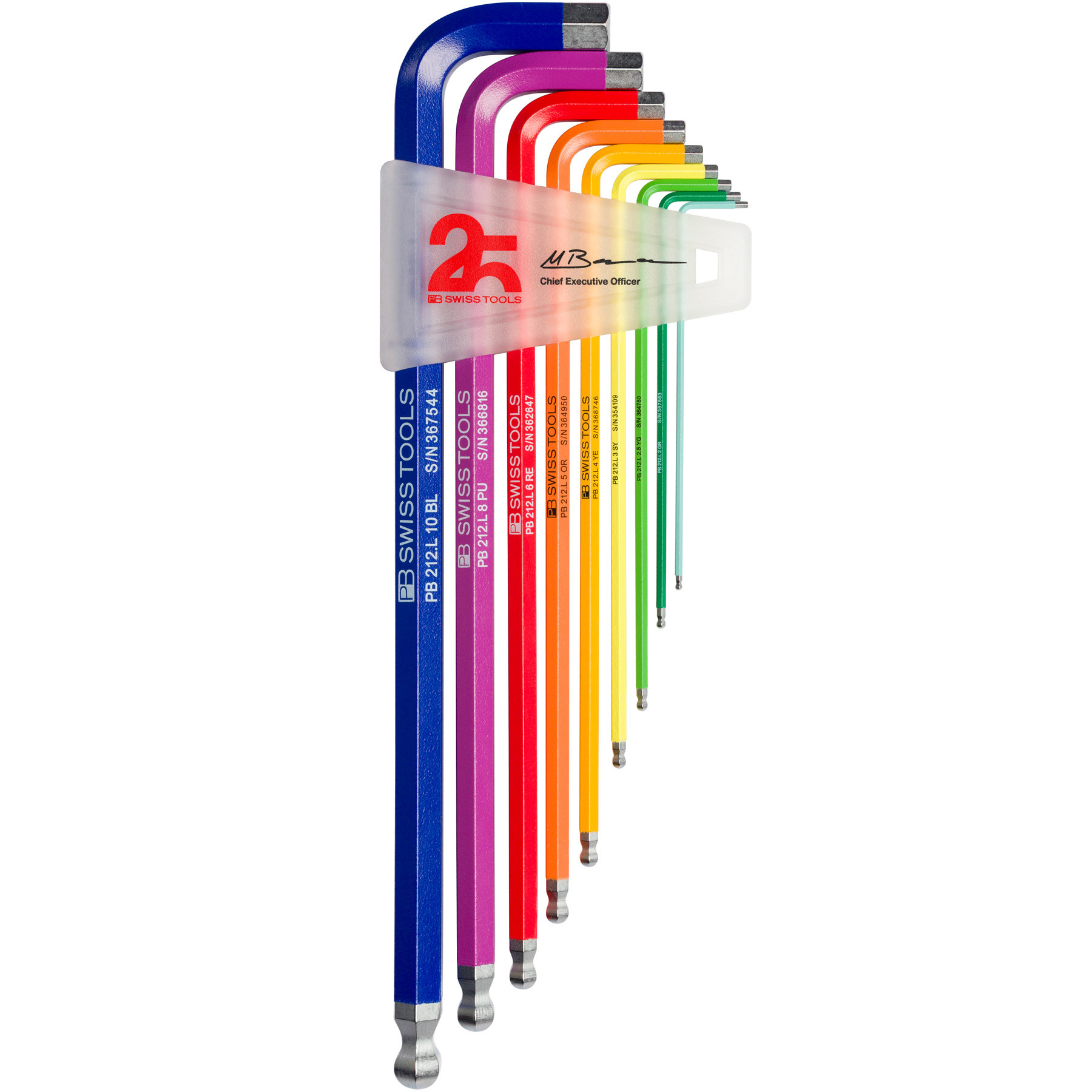 PB Swiss Rainbow L-Key Set, Hex, Long w/ Ball End, 25 Year
