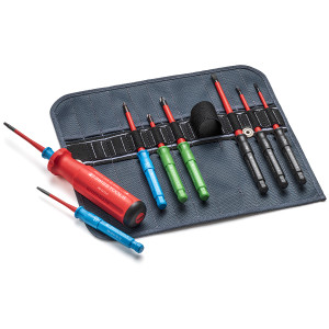 PB Swiss Classic VDE Insulated Slim Interchangeable Blade Screwdriver Set, Slotted, Pozidriv & Torx®, 9 pcs w/ Roll-Up Case (PB 5218.SU)