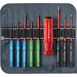 PB Swiss Classic VDE Insulated Slim Interchangeable Blade Screwdriver Set, Slotted, Pozidriv & Torx®, 9 pcs w/ Roll-Up Case (PB 5218.SU)