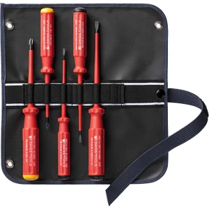 PB Swiss Classic VDE Insulated Slim Screwdriver Set, Slotted & Phillips, 5 pcs w/ Roll-Up Case (PB 5542.SU SL GY)