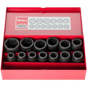 Ko-ken 1/2" Impact Socket Set, 6-Point, 13 pcs w/ Metal Storage Case (14241M)