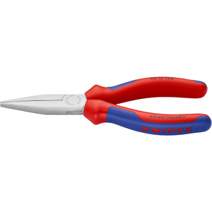 KNIPEX Long Nose Pliers, Flat Nose, Multi-Component, Chrome, 6–1/4" (30 15 160)