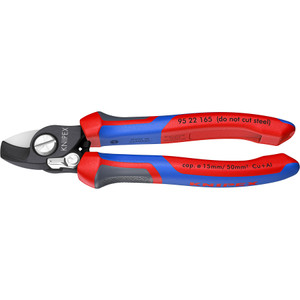KNIPEX Cable Shears, Comfort-Grip, w/ Opening Spring, 6–1/2" (95 22 165)