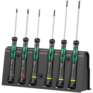 Wera Kraftform Micro Precision Screwdriver Set, Slotted & Phillips, 6 pcs w/ Storage Rack (2035/6 A)