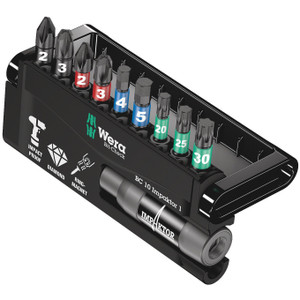 Wera 1/4" Bit Set, C6, Impaktor, Assorted, 9 pcs w/ Storage Case & Impaktor Bit Holder (Bit-Check 10 Impaktor 1)