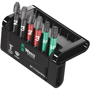 Wera 1/4" Bit Set, E6, Impaktor, Phillips, Pozidriv & Torx®, 6 pcs w/ Storage Case (Bit-Check 6 Impaktor 1)