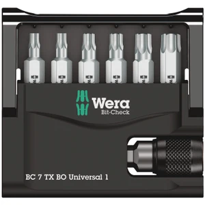 Wera 1/4" Bit Set, C6, Security Torx®, 6 pcs w/ Storage Case & Quick-Release Bit Holder (Bit-Check 7 Torx BO Universal 1)