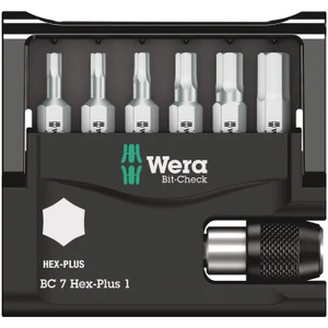 Wera 1/4" Bit Set, C6, Hex, 6 pcs w/ Storage Case & Quick-Release Bit Holder (Bit-Check 7 Hex-Plus 1)
