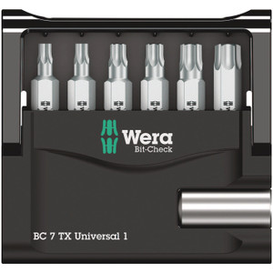 Wera 1/4" Bit Set, C6, Torx®, 6 pcs w/ Storage Case & Magnetic Bit Holder (Bit-Check 7 Torx Universal 1) Wera 1/4" Bit Set, C6, Torx®, 6 pcs w/ Storage Case & Magnetic Bit Holder (Bit-Check 7 Torx Universal 1)