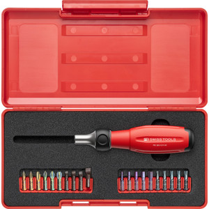 PB Swiss SwissGrip Evo Ratcheting Bit Screwdriver Set, 30 mm, w/ ToolBox & 20 Bits (PB 38510.R-30 Set)