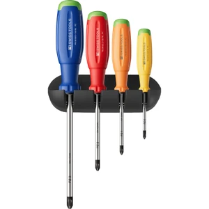 PB Swiss SwissGrip Evo Screwdriver Set, Rainbow, Pozidriv, 4 pcs w/ Storage Rack (PB 38243.H RB CBB)