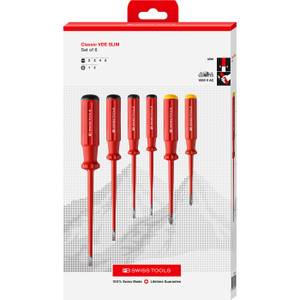 PB Swiss Classic VDE Insulated Slim Screwdriver Set, Slotted & Phillips, 6 pcs (PB 5542.SL CBB)