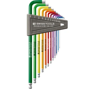 PB Swiss Rainbow L-Key Set, Hex SAE, Long w/ Ball End, 1/20–5/16 in (PB 212Z.LH-12 RB)