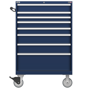 LISTA Technician Series Mobile Cabinet, Shallow, 8 Drawer, 34.3" W 22.5" D 53.3" H (TSES1050-0801-M)