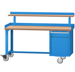LISTA Mobile Industrial Workbench, w/ Combination Storage Cabinet & Adjustable Riser Shelf, 72" W x 30" D x 37.25" H (WB2303-7230)