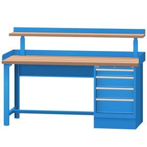 LISTA Industrial Workbench, w/ 4 Drawer Storage Cabinet, Adjustable Riser Shelf & Back & End Stops, 72" W x 30" D x 35.25" H (WB1203-7230)