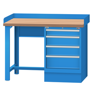 LISTA Industrial Workbench, w/ 4 Drawer Storage Cabinet, Back & End Stops, 48" W x 30" D x 35.25" H (WB1201-4830)