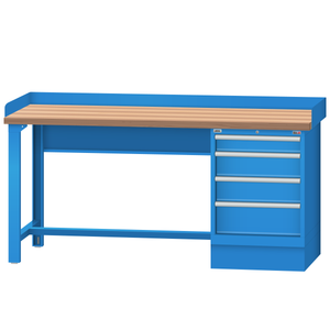 LISTA Industrial Workbench, w/ 4 Drawer Storage Cabinet, Back & End Stops, 72" W x 30" D x 35.25" H (WB1201-7230)