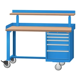 LISTA Mobile Industrial Workbench, w/ 5 Drawer Storage Cabinet & Adjustable Riser Shelf, 60" W x 30" D x 37.25" H (WB2403-6030)