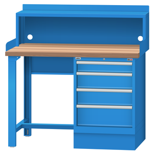 LISTA Industrial Workbench, w/ 4 Drawer Storage Cabinet & Stationary Riser Shelf, 48" W x 30" D x 35.25" H (WB1202-4830)