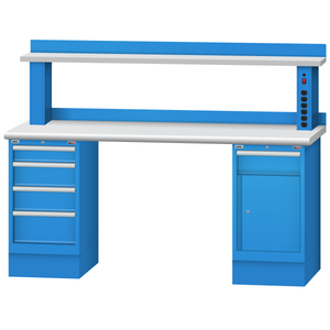 LISTA Technical Workbench, w/ 4-Drawer and Combination Storage Cabinets & Instrument Riser Shelf, 72" W x 30" D x 35.25" H (TB3402-7230)