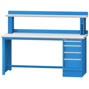 LISTA Technical Workbench, w/ 4-Drawer Storage Cabinet & Instrument Riser Shelf, 72" W x 30" D x 35.25" H (TB3202-7230)
